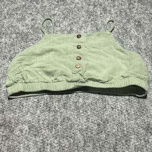 Papaya Womens Crop Top Linen spaghetti strap Y2K boho yoga buttons Beach L Large